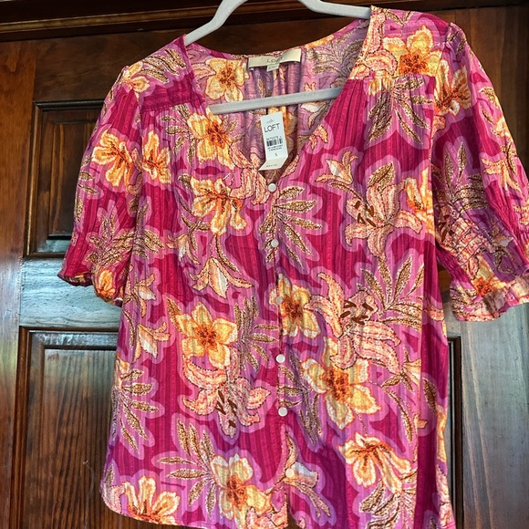 LOFT Pink Floral Women's Top Size Small - Picture 1 of 4